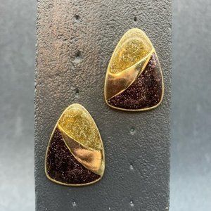 Pierced Earrings As Is Gold Glitter Yellow Purple Triangle Teardrop Retro BoHo